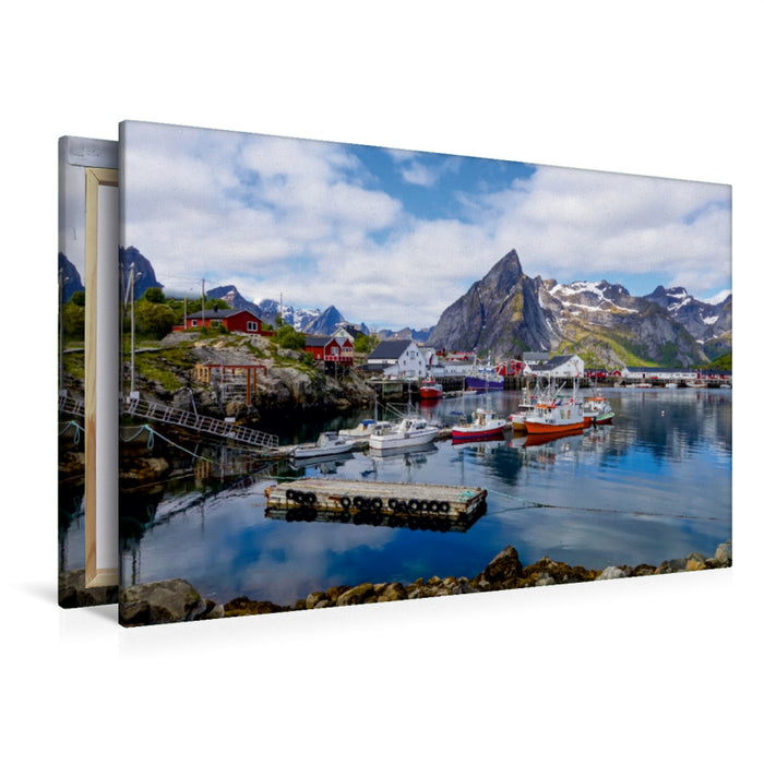 Premium Textil-Leinwand Premium Textil-Leinwand 120 cm x 80 cm quer Der Hafen von Hamnøya, Lofoten (Norwegen)