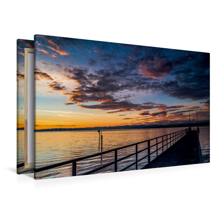 Premium Textil-Leinwand Premium Textil-Leinwand 120 cm x 80 cm quer Traumhafter Sonnenaufgang Konstanz Steg Hörnle