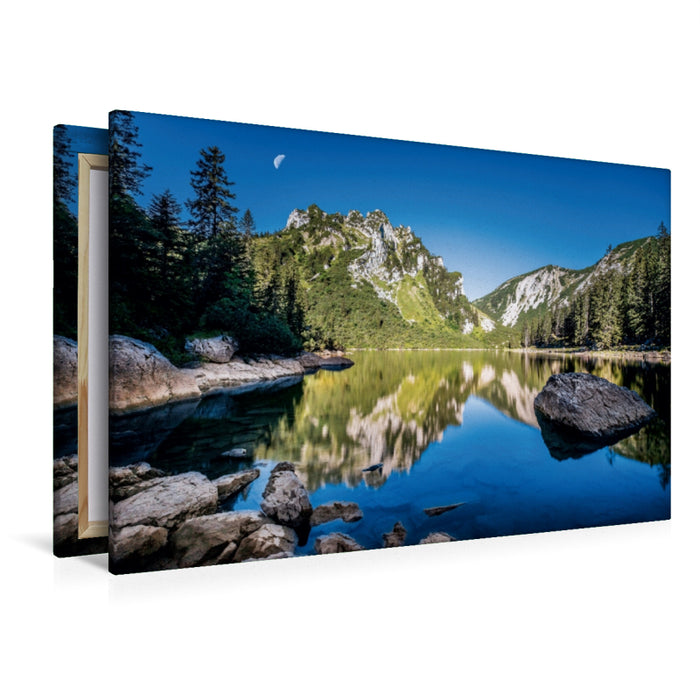 Premium Textil-Leinwand Premium Textil-Leinwand 120 cm x 80 cm quer Spiegelbild am Soinsee, Bayrischzell