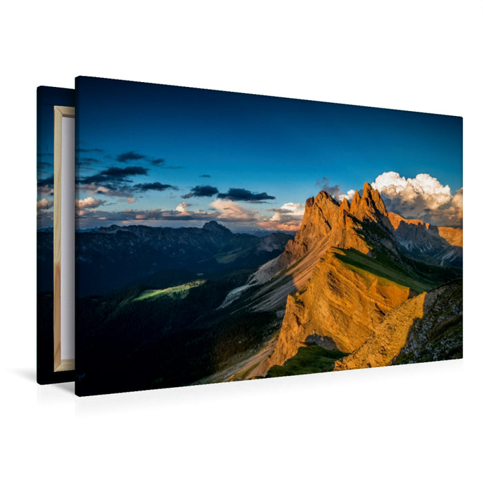 Premium Textil-Leinwand Premium Textil-Leinwand 120 cm x 80 cm quer Sonnenuntergang am Seceda, St. Ulrich