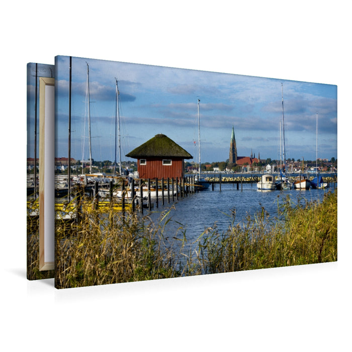 Premium Textil-Leinwand Premium Textil-Leinwand 120 cm x 80 cm quer Blick über die Schlei auf den Schleswiger Dom