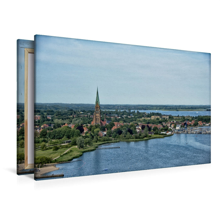 Premium Textil-Leinwand Premium Textil-Leinwand 120 cm x 80 cm quer Blick auf den St.-Petri-Dom und den Yachthafen