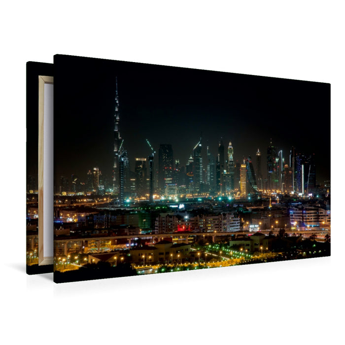 Premium Textil-Leinwand Premium Textil-Leinwand 120 cm x 80 cm quer Dubai Skyline @ Night