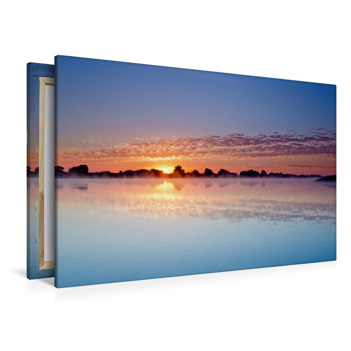 Premium Textil-Leinwand Premium Textil-Leinwand 120 cm x 80 cm quer Der Sonnenaufgang an der Elbe