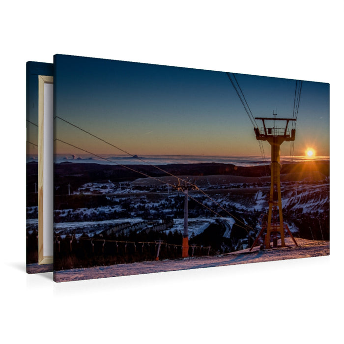 Premium Textil-Leinwand Premium Textil-Leinwand 120 cm x 80 cm quer Sonnenaufgang mit Blick auf Oberwiesenthal