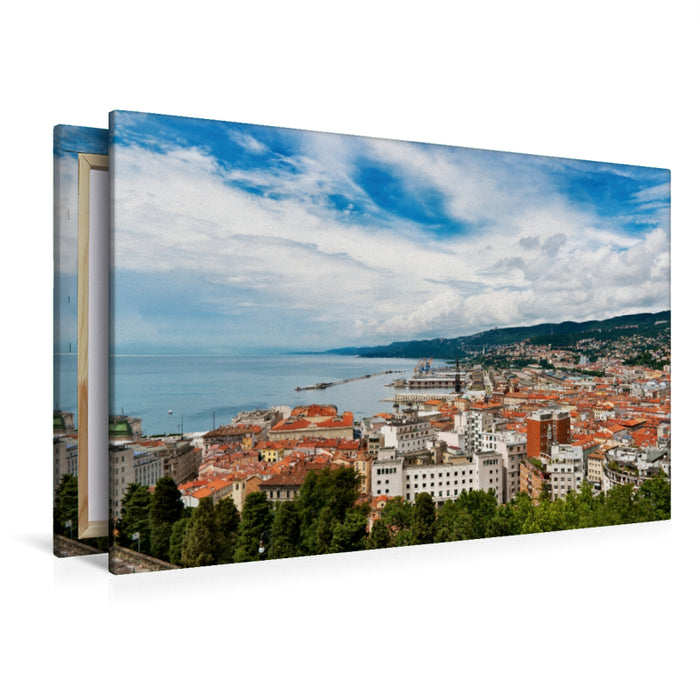 Premium Textil-Leinwand Premium Textil-Leinwand 120 cm x 80 cm quer Triest, Blick über die Stadt zum Hafen