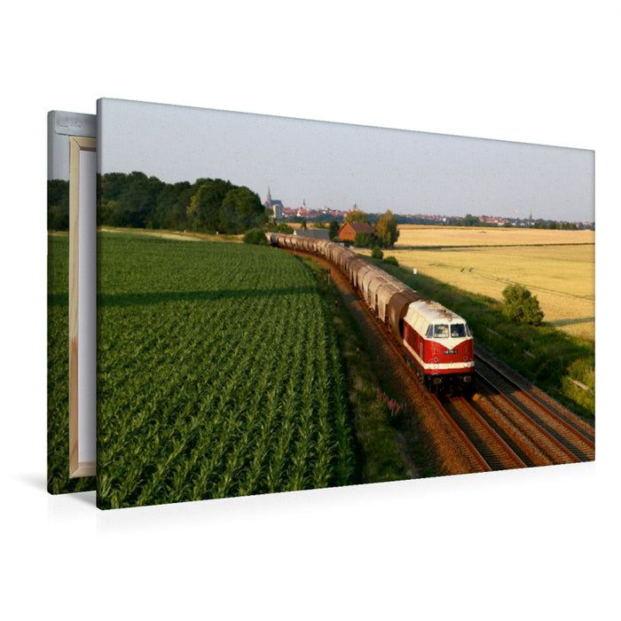 Premium Textil-Leinwand Premium Textil-Leinwand 120 cm x 80 cm quer 118 719 arbeitet sich die Steigung hinter Bautzen herauf, um ihren Zug nach Dresden zu befördern.