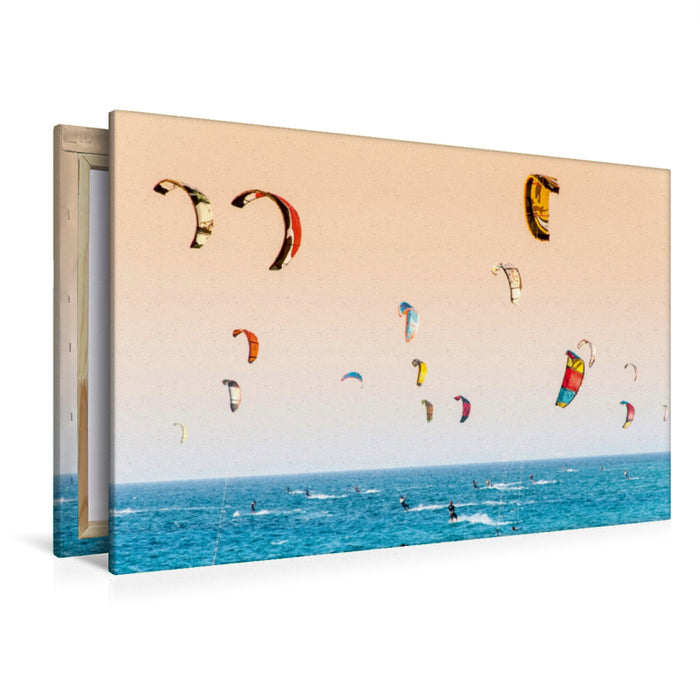 Premium Textil-Leinwand Premium Textil-Leinwand 120 cm x 80 cm quer Kite-Surfer. Lefkada, Griechenland.