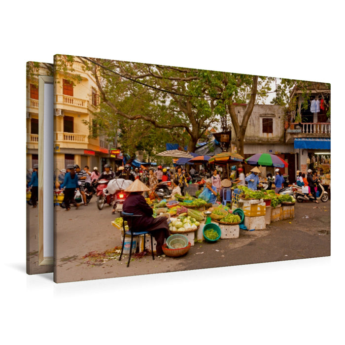 Toile textile premium Toile textile premium 120 cm x 80 cm paysage marché de rue à Haiphong 