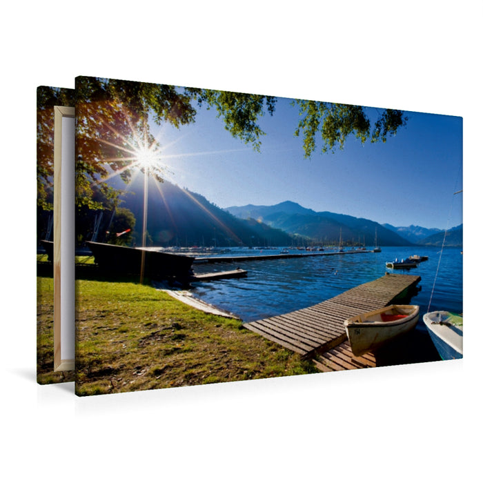 Premium Textil-Leinwand Premium Textil-Leinwand 120 cm x 80 cm quer Sonnenaufgang am Seecamp