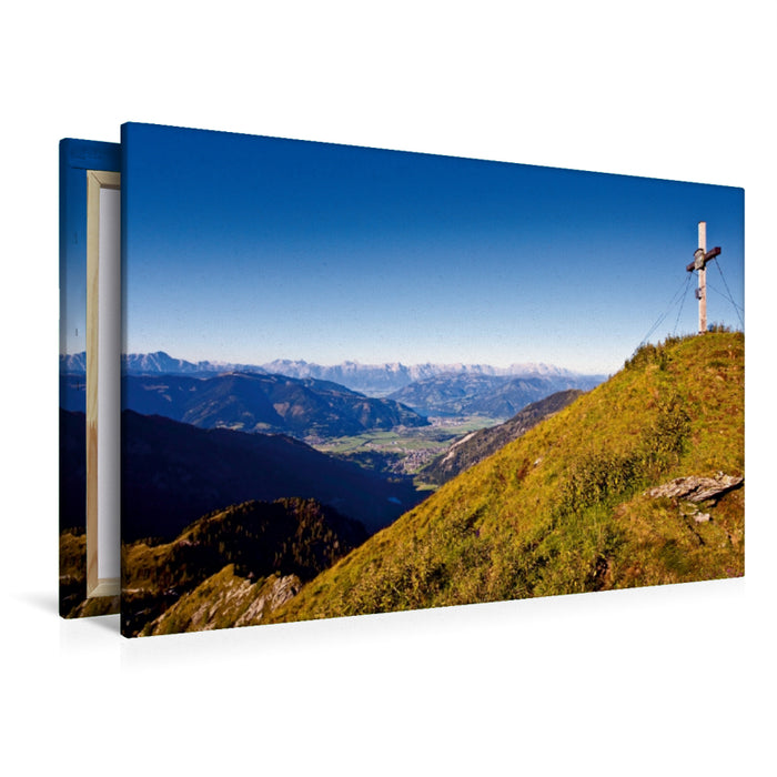 Premium Textil-Leinwand Premium Textil-Leinwand 120 cm x 80 cm quer Der Geißstein mit Blick nach Kaprun