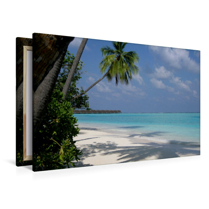 Premium Textil-Leinwand Premium Textil-Leinwand 120 cm x 80 cm quer Malediven-Strand mit weißem Korallensand