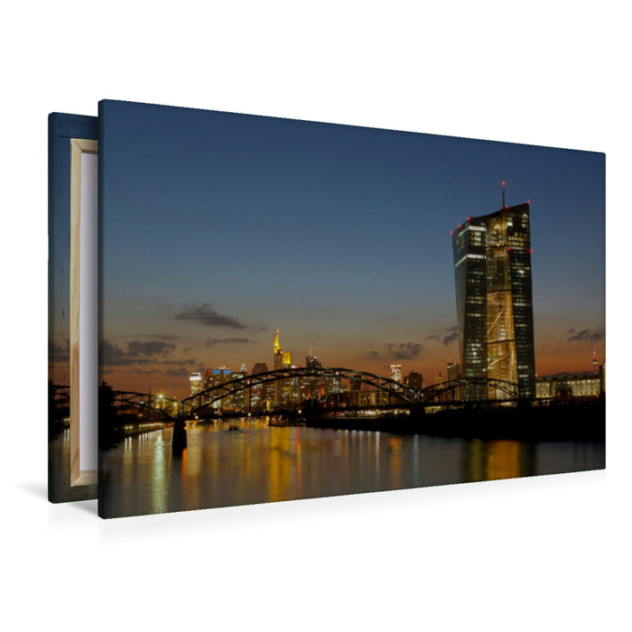 Premium Textil-Leinwand Premium Textil-Leinwand 120 cm x 80 cm quer Ein Motiv aus dem Kalender Frankfurt Skyline von Petrus Bodenstaff