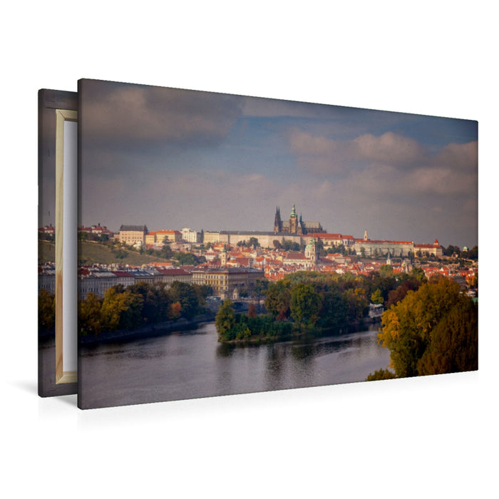 Premium Textil-Leinwand Premium Textil-Leinwand 120 cm x 80 cm quer Panorama Prag mit Prager Burg