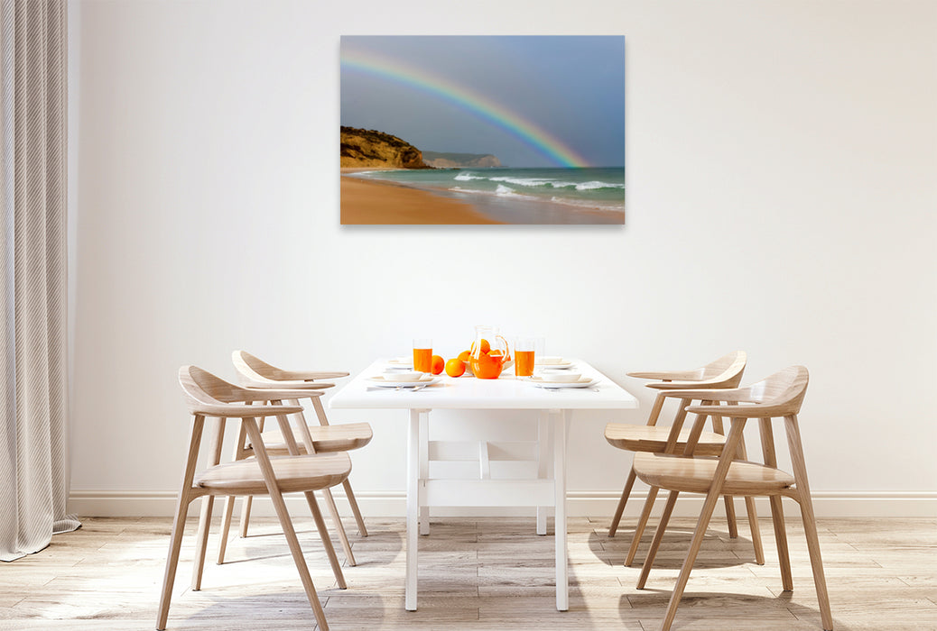 Premium Textil-Leinwand Premium Textil-Leinwand 120 cm x 80 cm quer Regenbogen am Strand von Luz