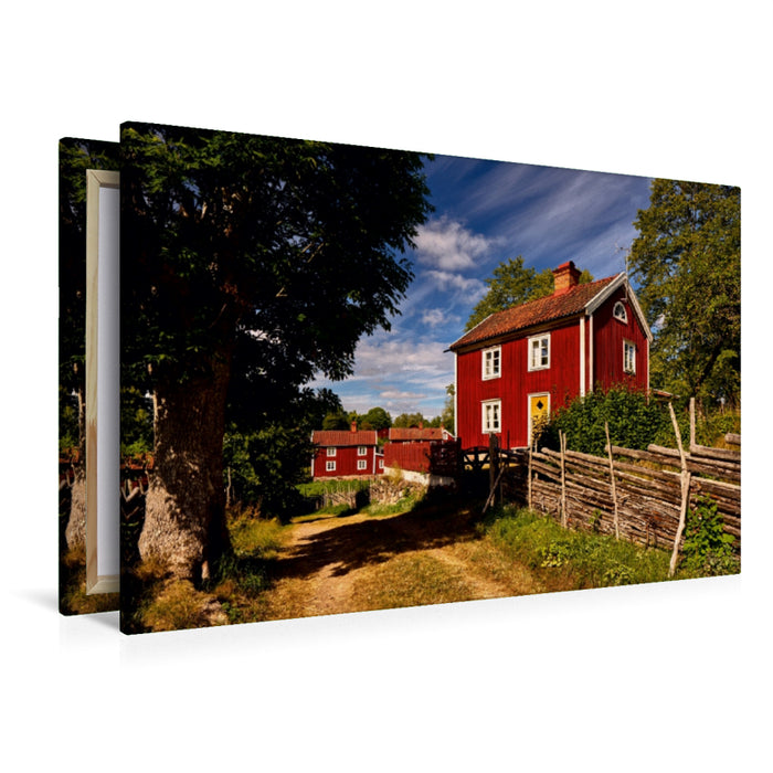Premium Textil-Leinwand Premium Textil-Leinwand 120 cm x 80 cm quer Historischer Bauernhof in Südschweden