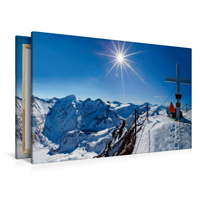 Premium Textil-Leinwand Premium Textil-Leinwand 120 cm x 80 cm quer Am Kitzsteinhorn mit Ausblick in die Glocknergruppe