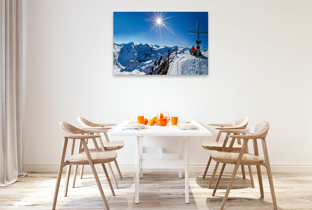 Premium Textil-Leinwand Premium Textil-Leinwand 120 cm x 80 cm quer Am Kitzsteinhorn mit Ausblick in die Glocknergruppe