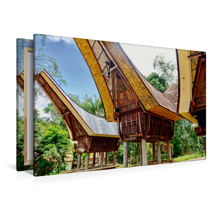 Premium Textil-Leinwand Premium Textil-Leinwand 120 cm x 80 cm quer Traditionelle Häuser im Torojaland, Sulawesi