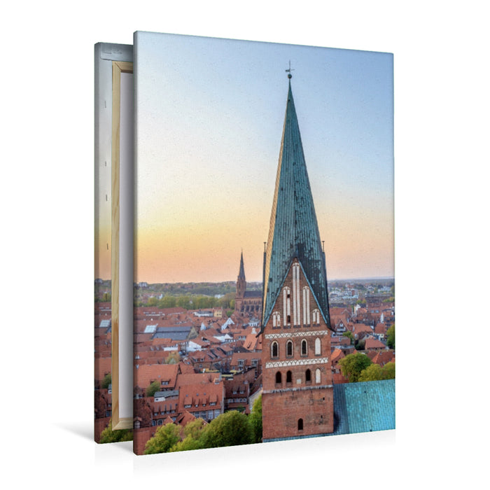 Premium Textil-Leinwand Premium Textil-Leinwand 80 cm x 120 cm  hoch Blick über Lüneburg mit St. Johanniskirche