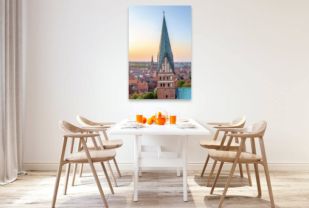 Premium Textil-Leinwand Premium Textil-Leinwand 80 cm x 120 cm  hoch Blick über Lüneburg mit St. Johanniskirche