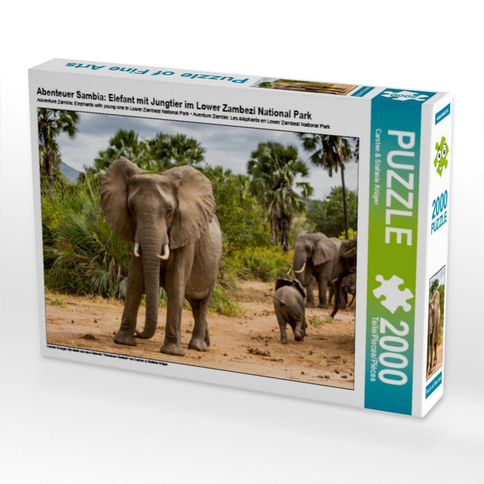 Abenteuer Sambia: Elefant mit Jungtier im Lower Zambezi National Park - CALVENDO Foto-Puzzle - calvendoverlag 29.99