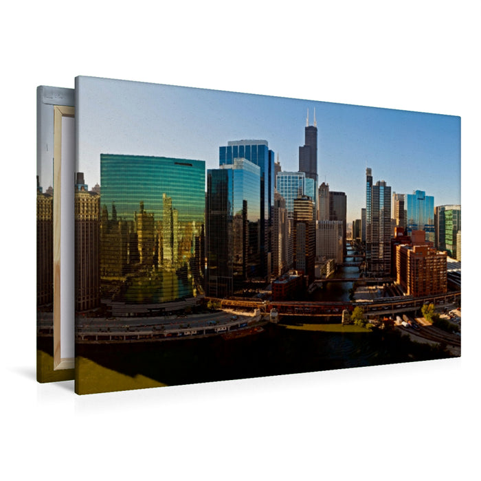 Toile textile haut de gamme Toile textile haut de gamme 120 cm x 80 cm sur Upper Wacker Drive avec Chicago River 