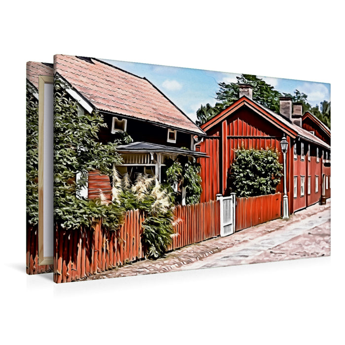 Toile textile premium Toile textile premium 120 cm x 80 cm paysage rouge suédois. 
