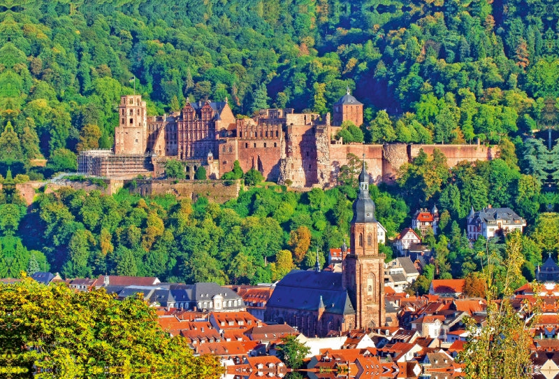 Toile textile haut de gamme Toile textile haut de gamme 120 cm x 80 cm paysage Château de Heidelberg, église du Saint-Esprit 