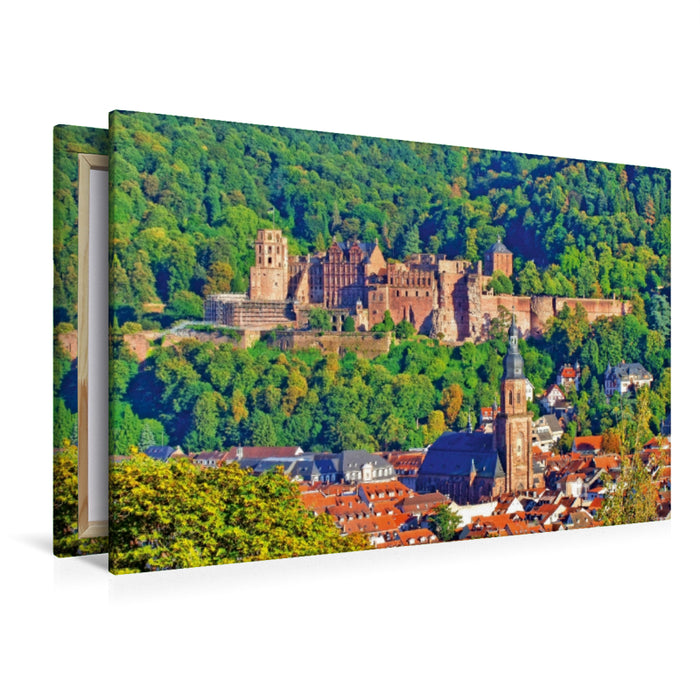 Toile textile haut de gamme Toile textile haut de gamme 120 cm x 80 cm paysage Château de Heidelberg, église du Saint-Esprit 