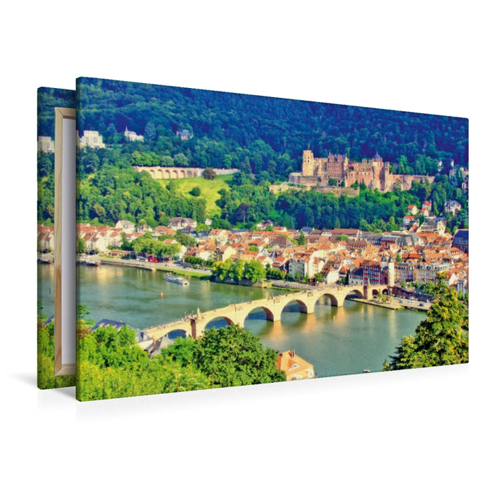 Toile textile haut de gamme Toile textile haut de gamme 120 cm x 80 cm dans la vieille ville d'Heidelberg avec château 