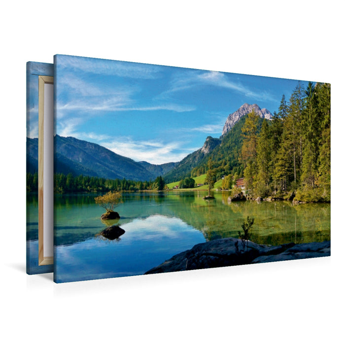 Premium Textil-Leinwand Premium Textil-Leinwand 120 cm x 80 cm quer Im Wald am Hintersee