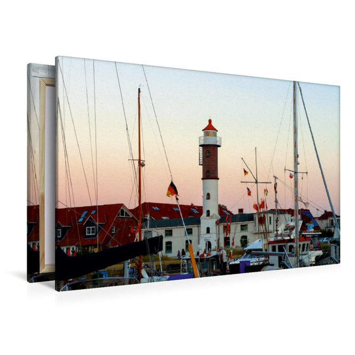 Premium Textil-Leinwand Premium Textil-Leinwand 120 cm x 80 cm quer Timmendorf, Hafen mit Leuchtturm