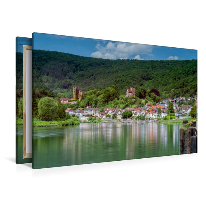 Toile textile haut de gamme Toile textile haut de gamme 120 cm x 80 cm paysage Neckarsteinach - La ville des quatre châteaux