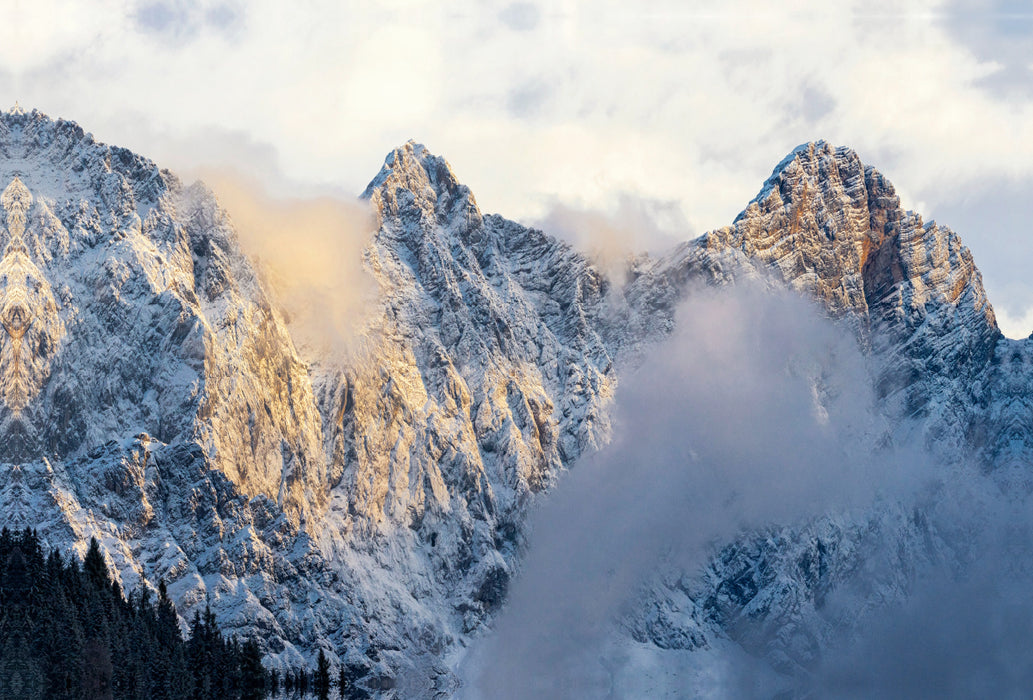 Premium Textil-Leinwand Premium Textil-Leinwand 120 cm x 80 cm quer Blick auf den Dachstein bei Sonnenuntergang