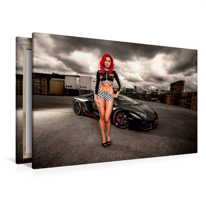 Toile textile premium Toile textile premium 120 cm x 80 cm paysage Lamborghini Aventador 