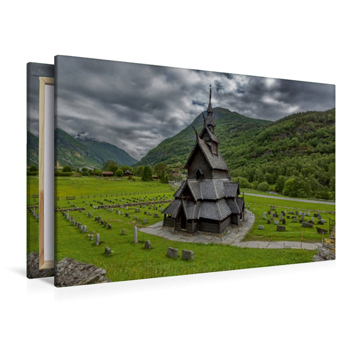 Premium Textil-Leinwand Premium Textil-Leinwand 120 cm x 80 cm quer Borgund Stabkirche