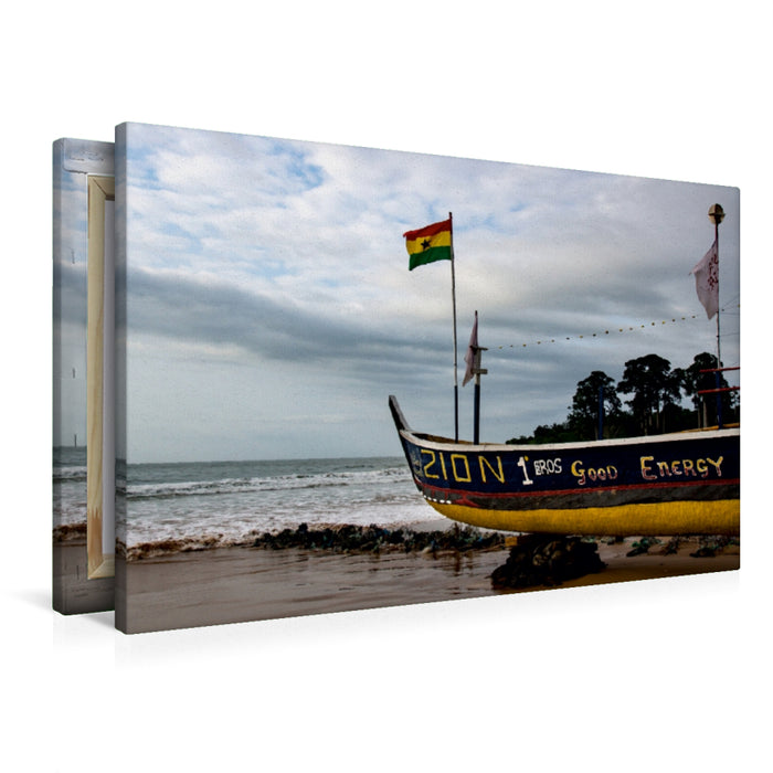 Premium Textil-Leinwand Premium Textil-Leinwand 90 cm x 60 cm quer Ein Fischerboot am Strand von Busua