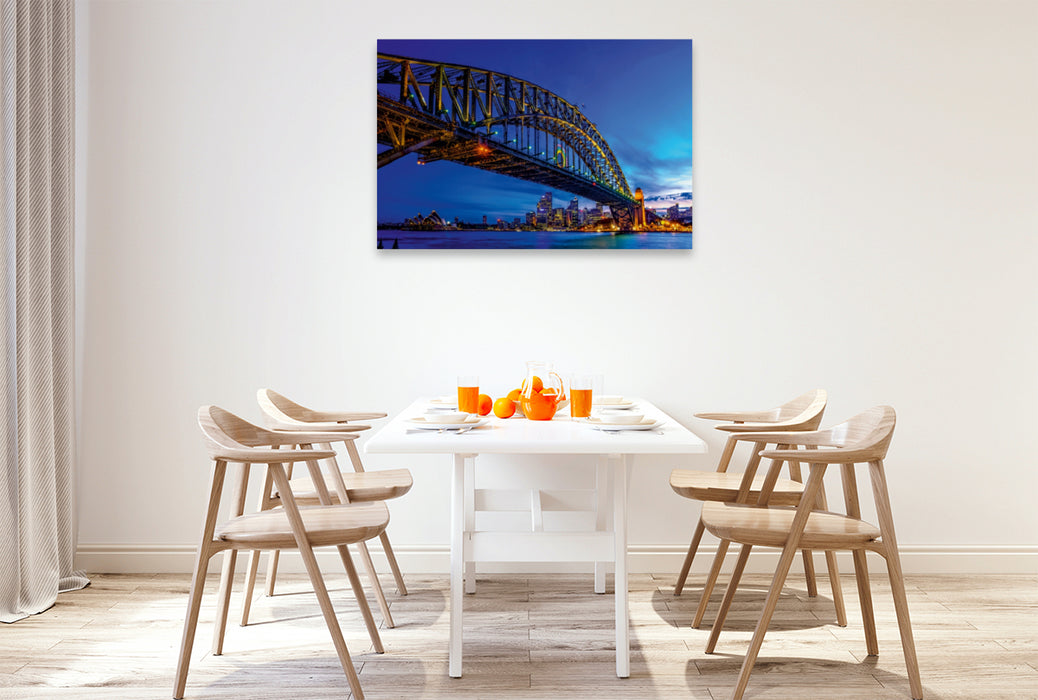 Toile textile premium Toile textile premium 120 cm x 80 cm paysage Cintre - Sydney Harbour Bridge 