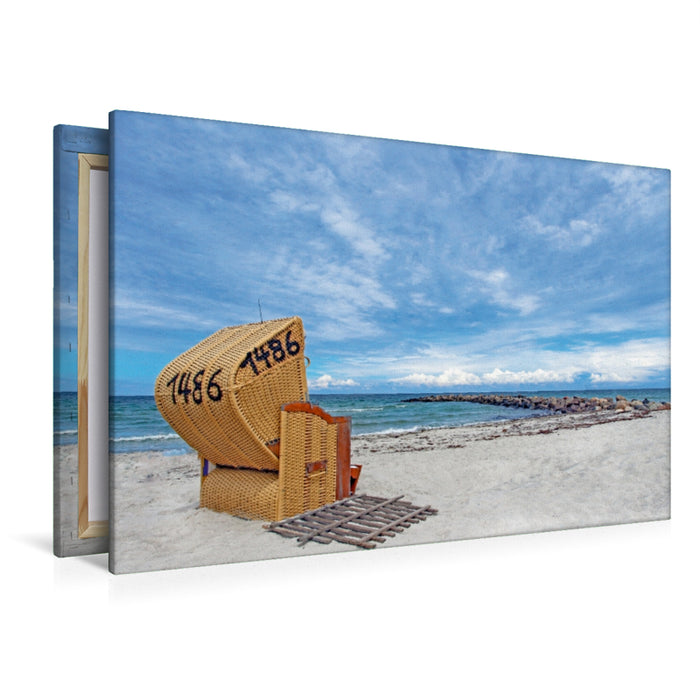 Premium Textil-Leinwand Premium Textil-Leinwand 120 cm x 80 cm quer Einsamer Strandkorb an der Ostsee