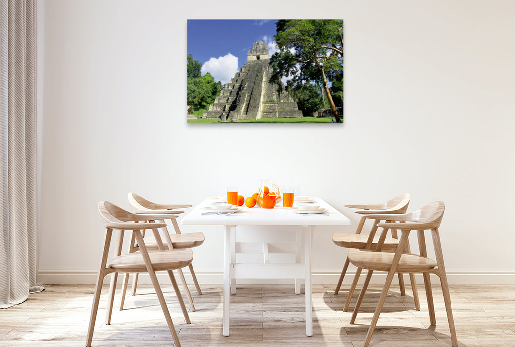 Toile textile premium Toile textile premium 120 cm x 80 cm paysage pyramide maya à Tikal, Guatemala 