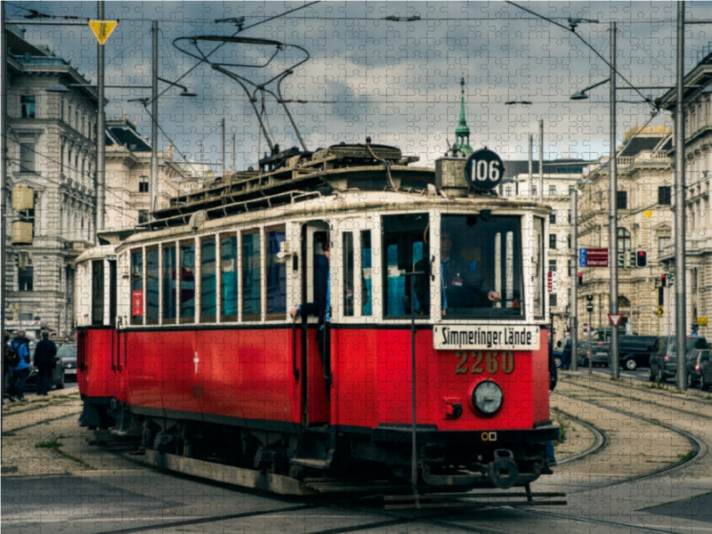 Oldtimer-Straßenbahn Type H1 am Wiener Schwarzenbergplatz, hergestellt 1910 von der Waggonfabrik Simmering - CALVENDO Foto-Puzzle - calvendoverlag 31.99
