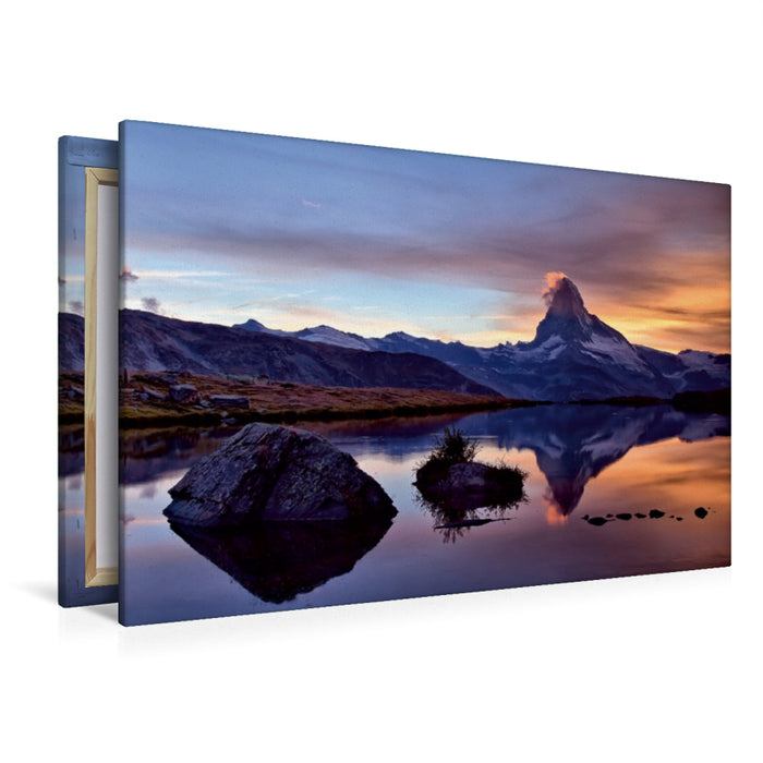 Premium Textil-Leinwand Premium Textil-Leinwand 120 cm x 80 cm quer Stellisee mit Matterhorn