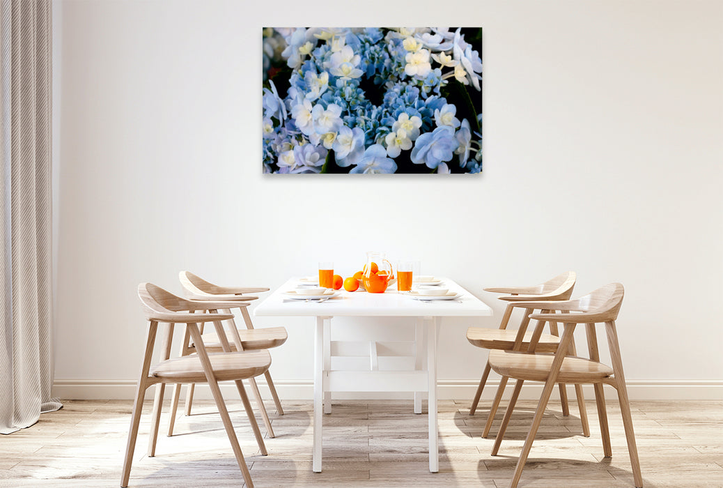 Toile textile premium Toile textile premium 120 cm x 80 cm paysage Hortensia bleu clair 