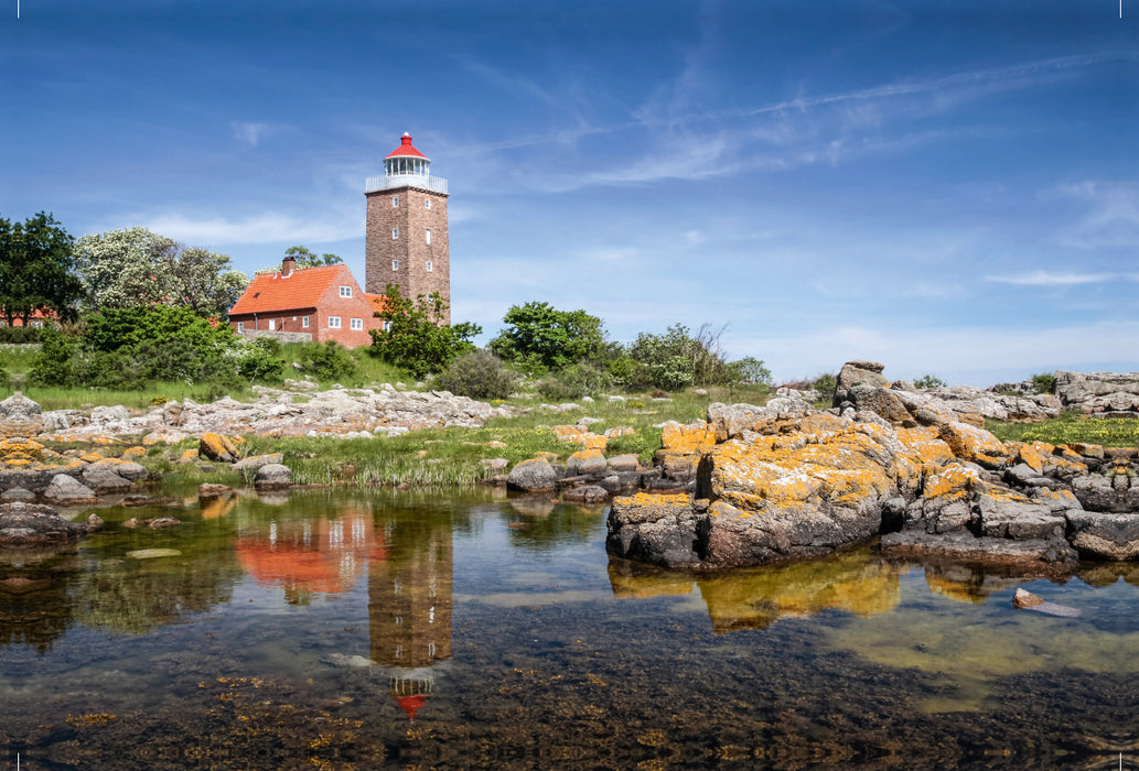 Premium textile canvas Premium textile canvas 120 cm x 80 cm landscape The lighthouse of Svaneke 