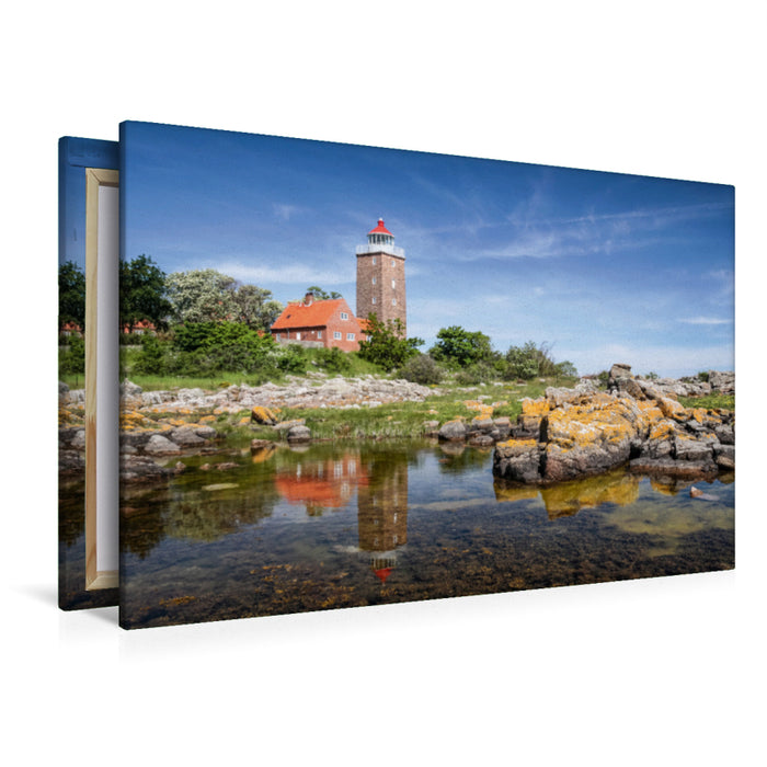 Premium textile canvas Premium textile canvas 120 cm x 80 cm landscape The lighthouse of Svaneke 
