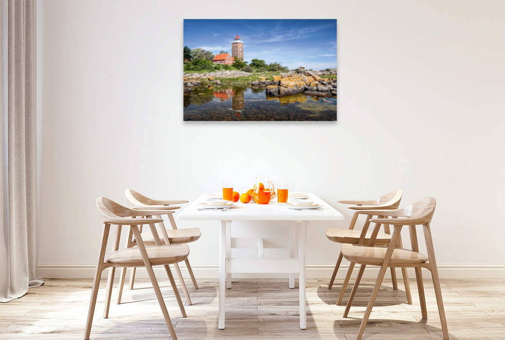 Premium textile canvas Premium textile canvas 120 cm x 80 cm landscape The lighthouse of Svaneke 