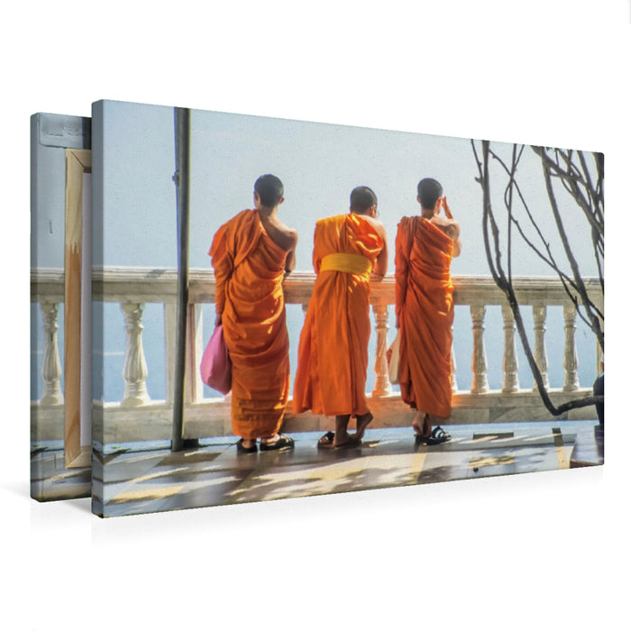 Premium Textil-Leinwand Premium Textil-Leinwand 75 cm x 50 cm quer Buddhistische Mönche im Kloster Doi Suthep