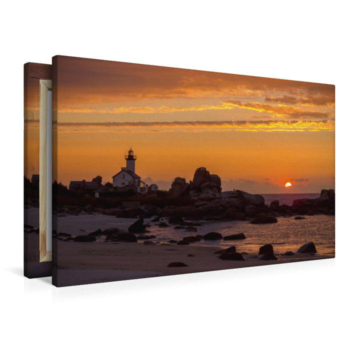 Premium Textil-Leinwand Premium Textil-Leinwand 90 cm x 60 cm quer Sonnenuntergang in Brignogan-Plage