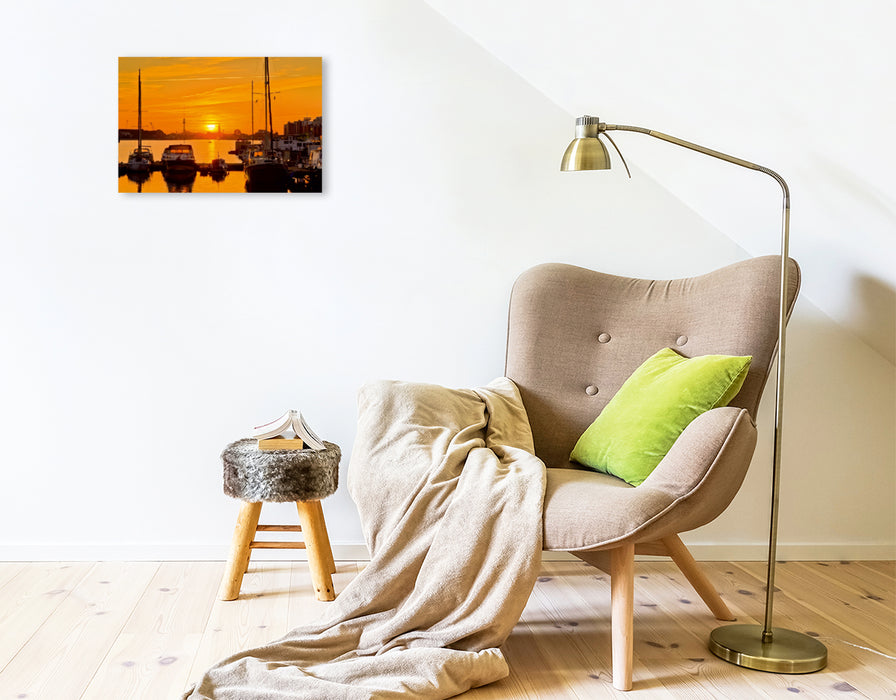 Toile textile premium Toile textile premium 45 cm x 30 cm paysage Lever de soleil sur le Grand Port